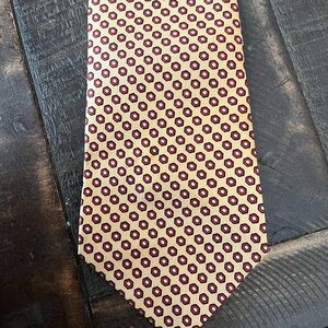 Handblocked In England  100% Silk Patterned Tie in Red and Yellow